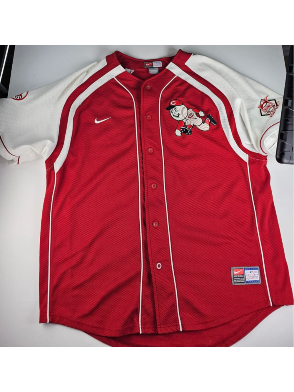 Vintage Nike Cincinnati Reds Mr Redlegs Baseball Jersey Men’s L MLB Button Up